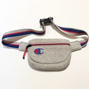 Champion Belt Bag Gray w Red & Blue Sporty Accents & Logo. Fits Waist Up to 42”